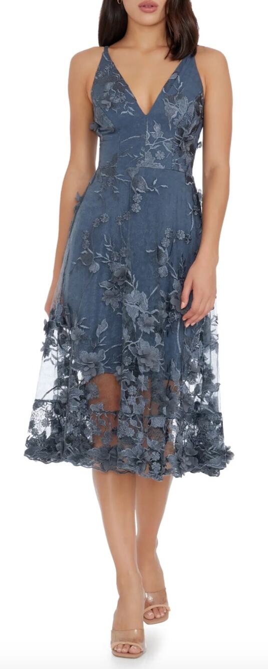 NWT Nordstrom Dress the Population Audrey Steel embroidered fit & flare dress S